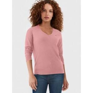 Tommy Hilfiger Women's Slim Fit V-Neck Sweater Pink Size Medium